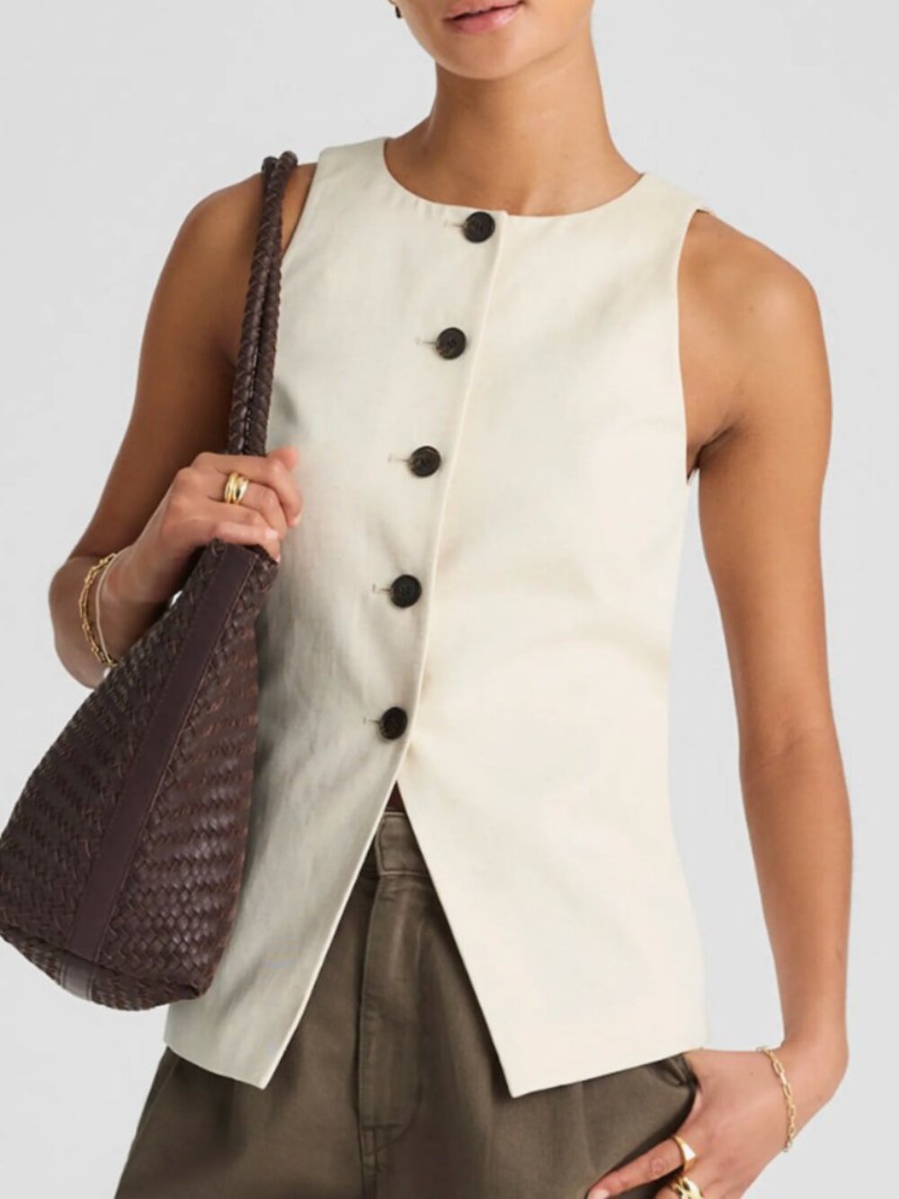Madewell Crewneck Cutaway Twill Vest